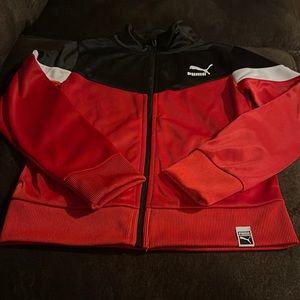 Boys Puma Track Jacket ( Like New) Red and Black w/ White stripes on sleeves.